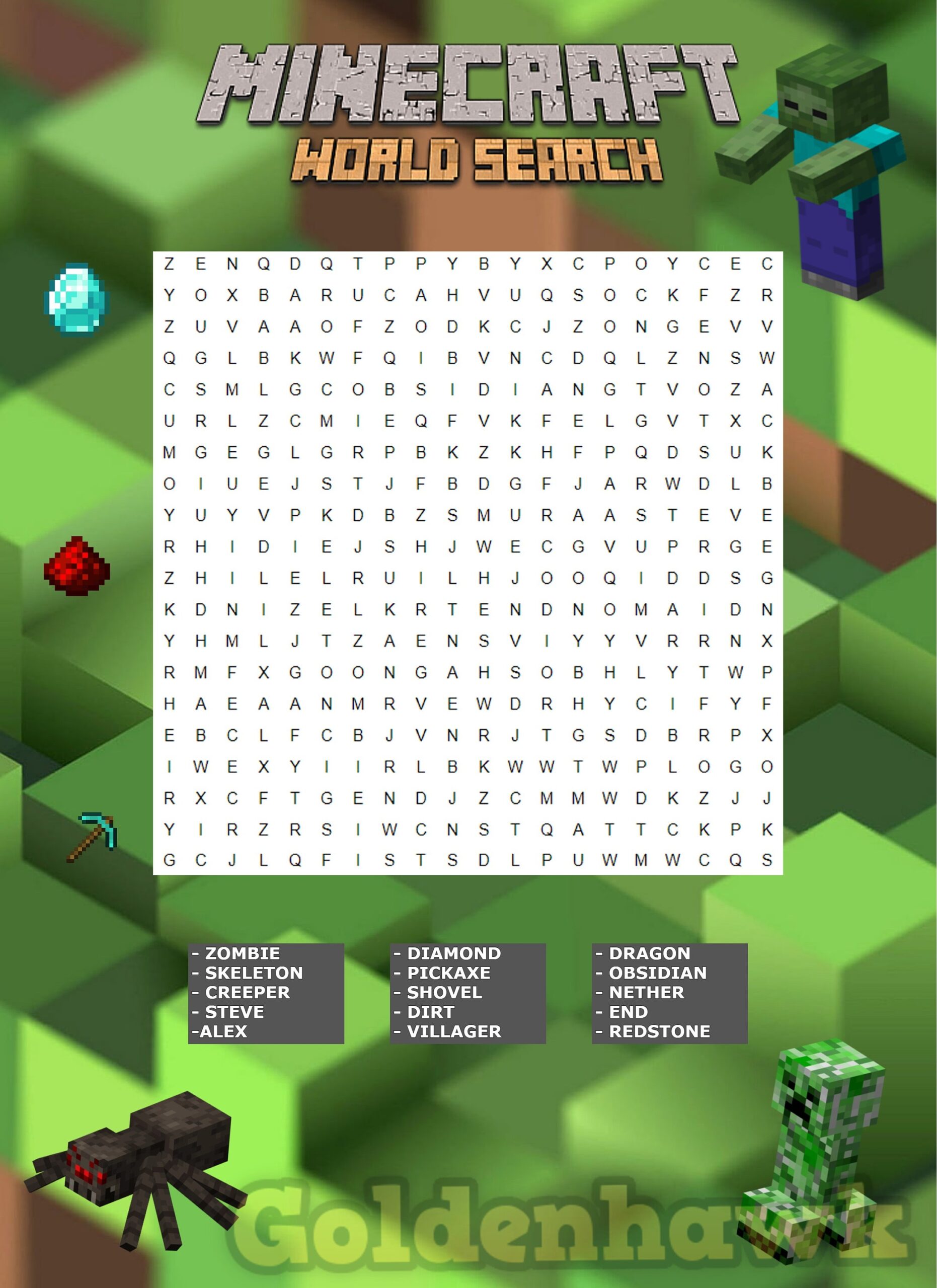 Printable Minecraft Activity Sheets party Games Instant Download 