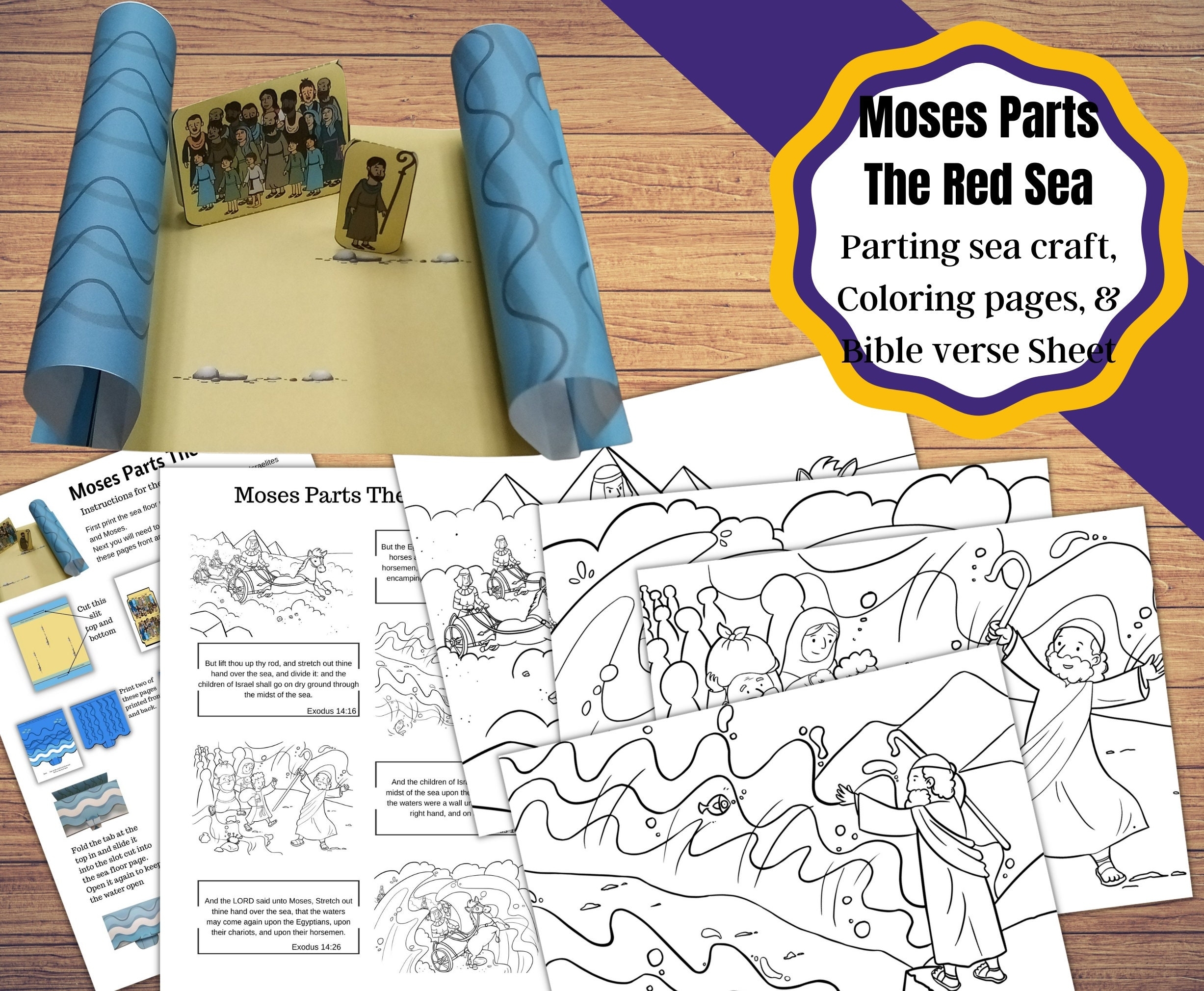 Printable Moses Parts The Red Sea Craft Coloring Pages And Bible 