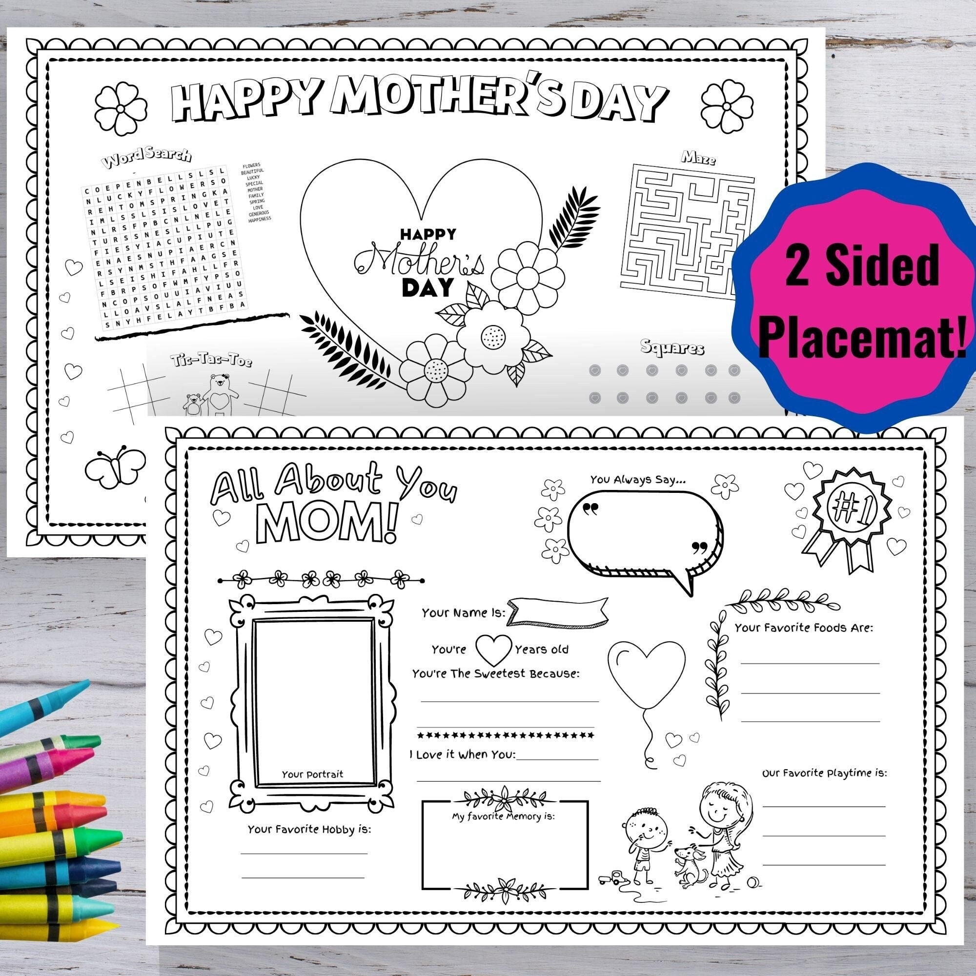 Printable Mother 39 s Day Activity Placemats Printable Etsy
