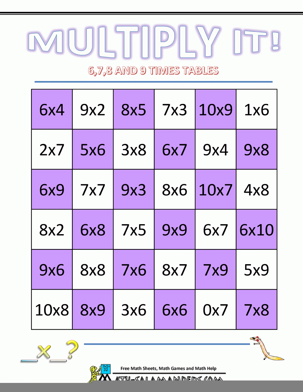 Printable Multiplication Matching Game PrintableMultiplication