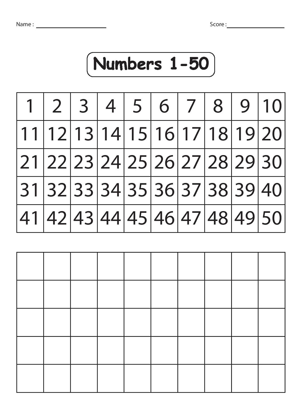 1 to 50 numbers worksheet