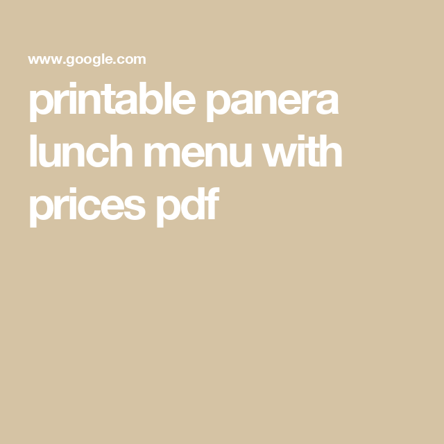 Printable Panera Lunch Menu With Prices Pdf