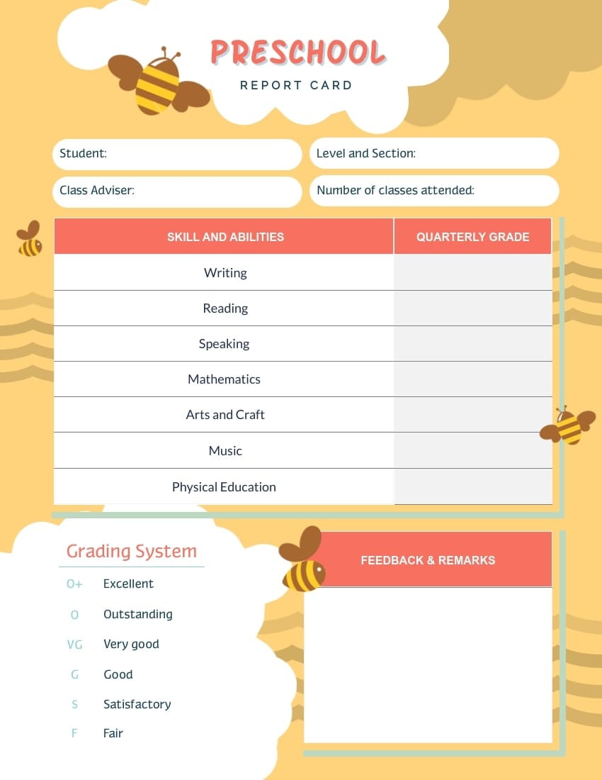 report card template free printable