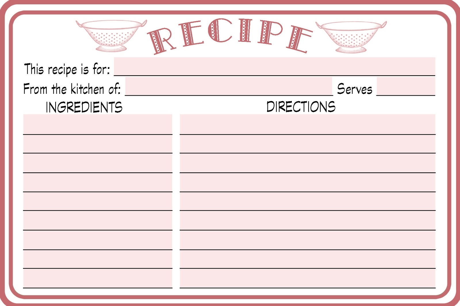 printable recipe cards template
