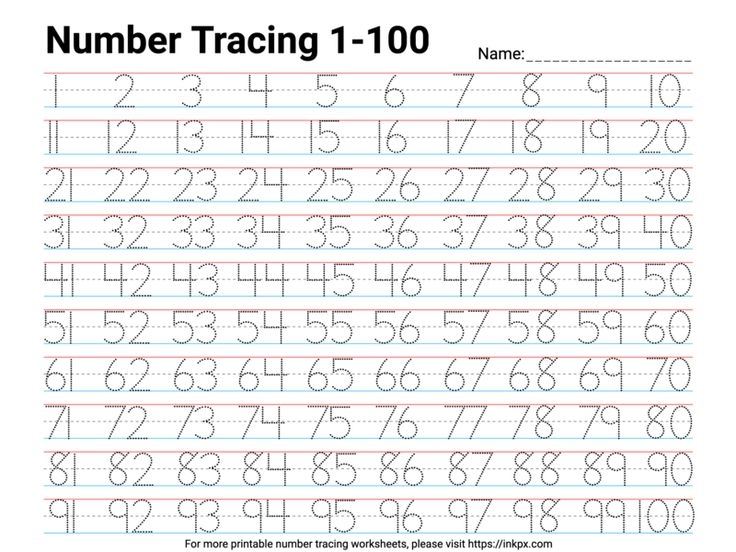 Printable Red And Blue 1 100 Number Tracing Worksheet Can Be Downloaded