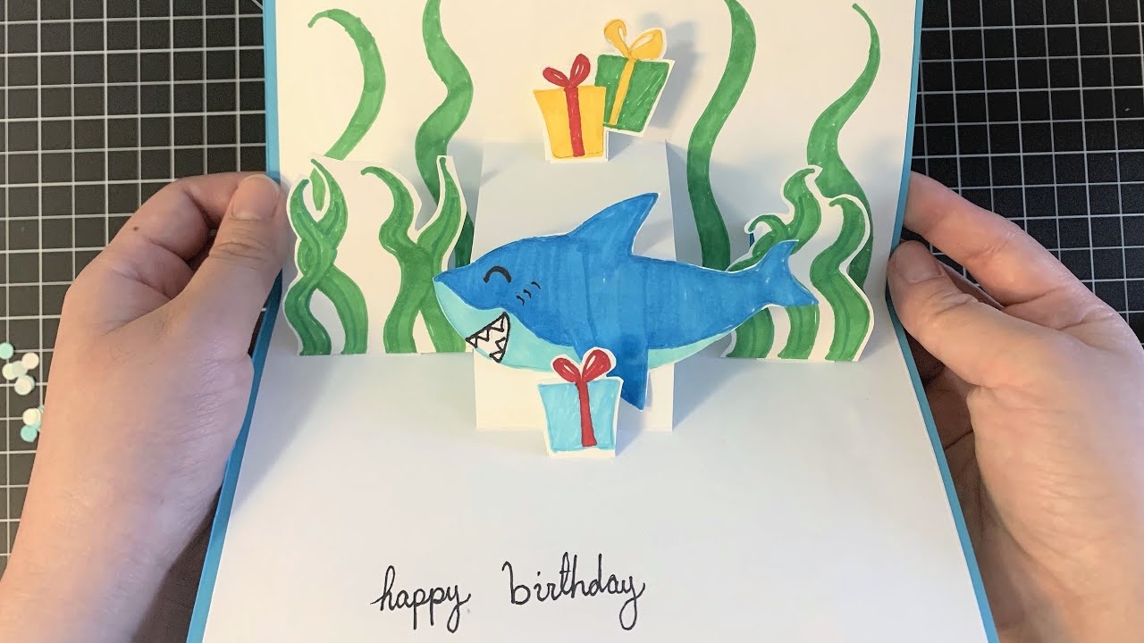 printable shark pop up card template free