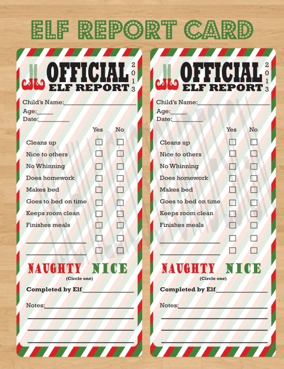 PRINTABLE Shelf Elf Inspired Report Card By JSchilliCustomDesign