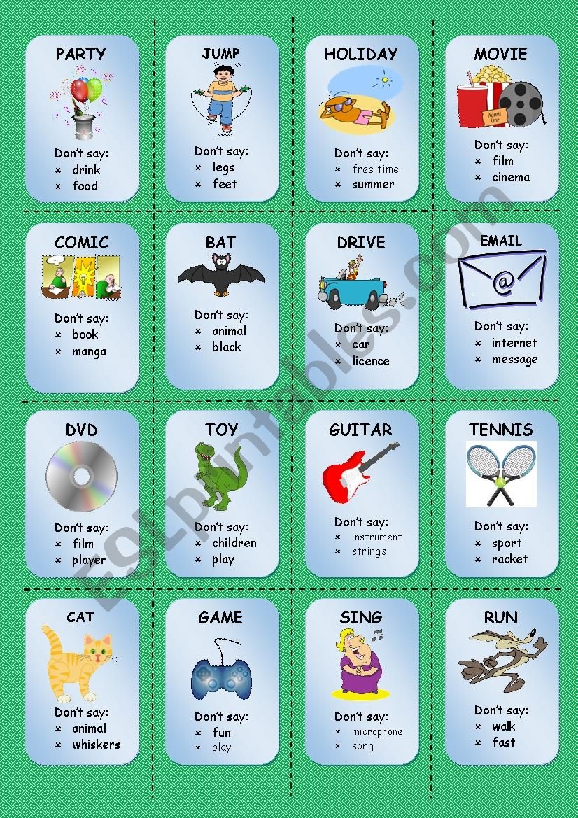printable taboo game cards template