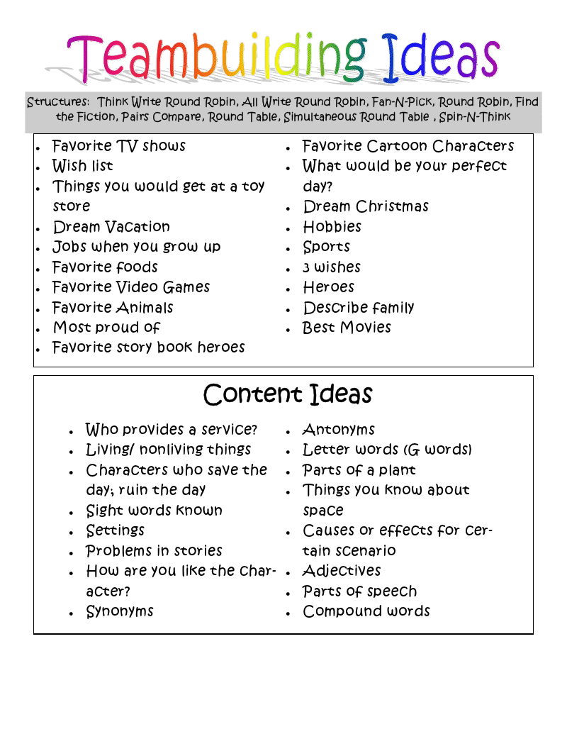Printable Team Building Activities For Work