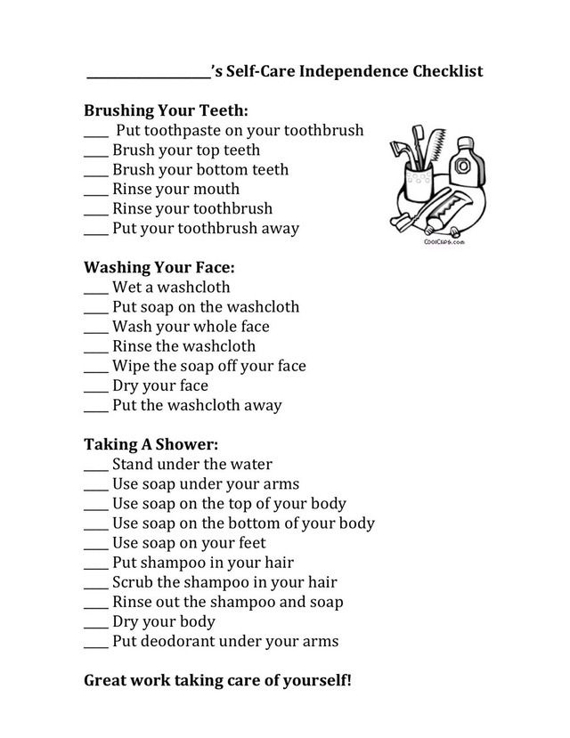Printable Teenage Hygiene Checklist