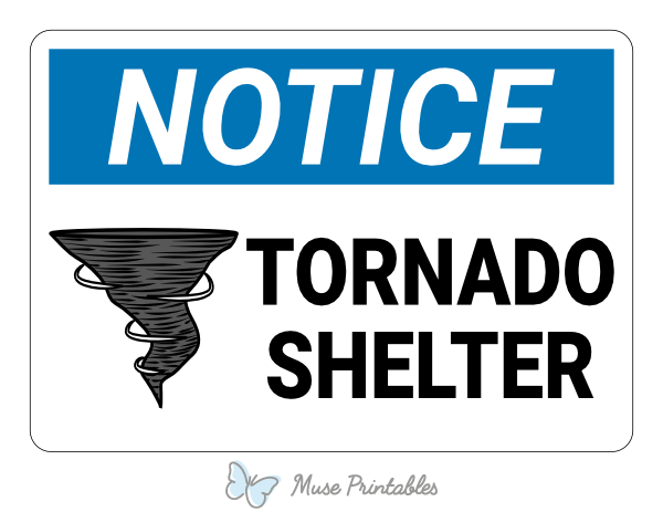 Printable Tornado Shelter Notice Sign