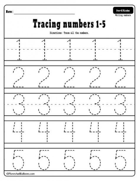 Printable Tracing Numbers 1 5 Worksheets