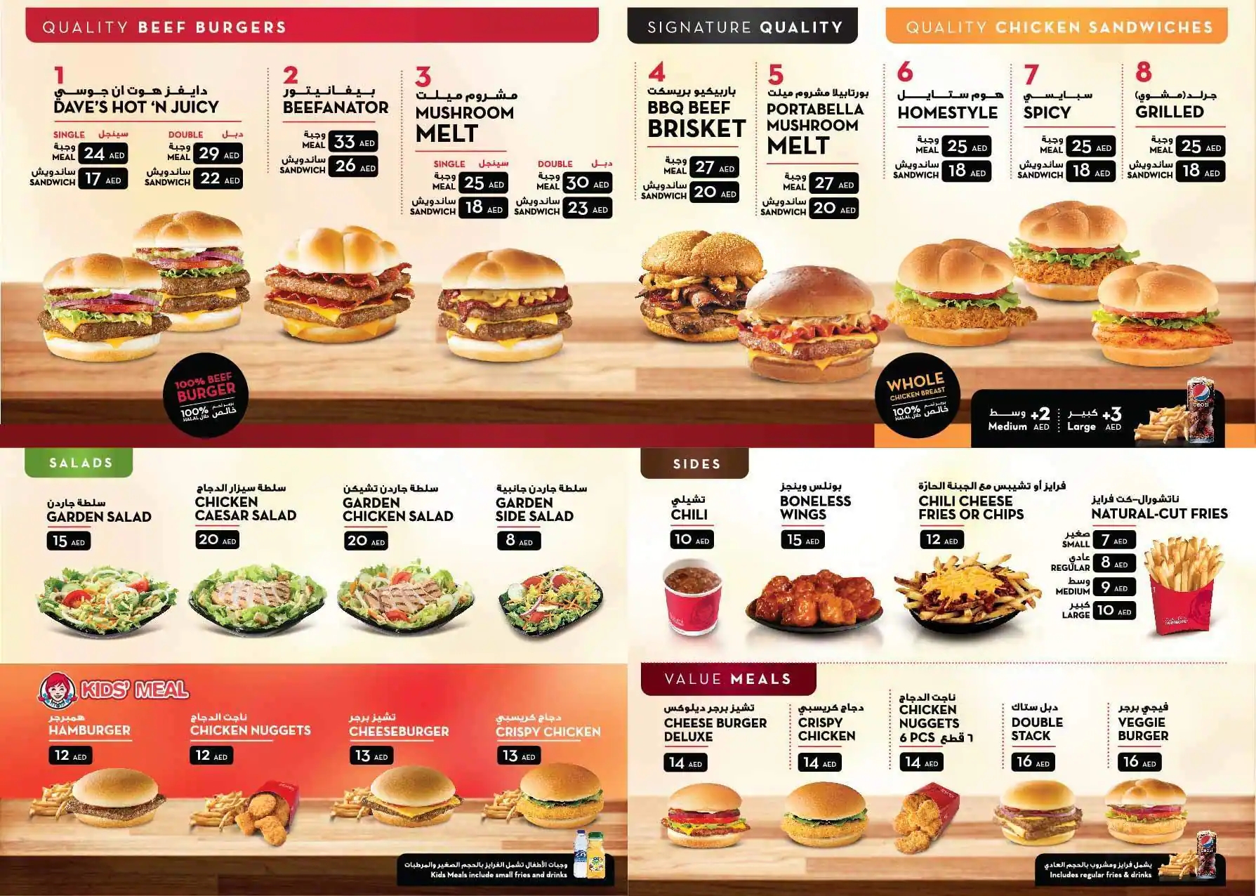 Printable Wendys Menu