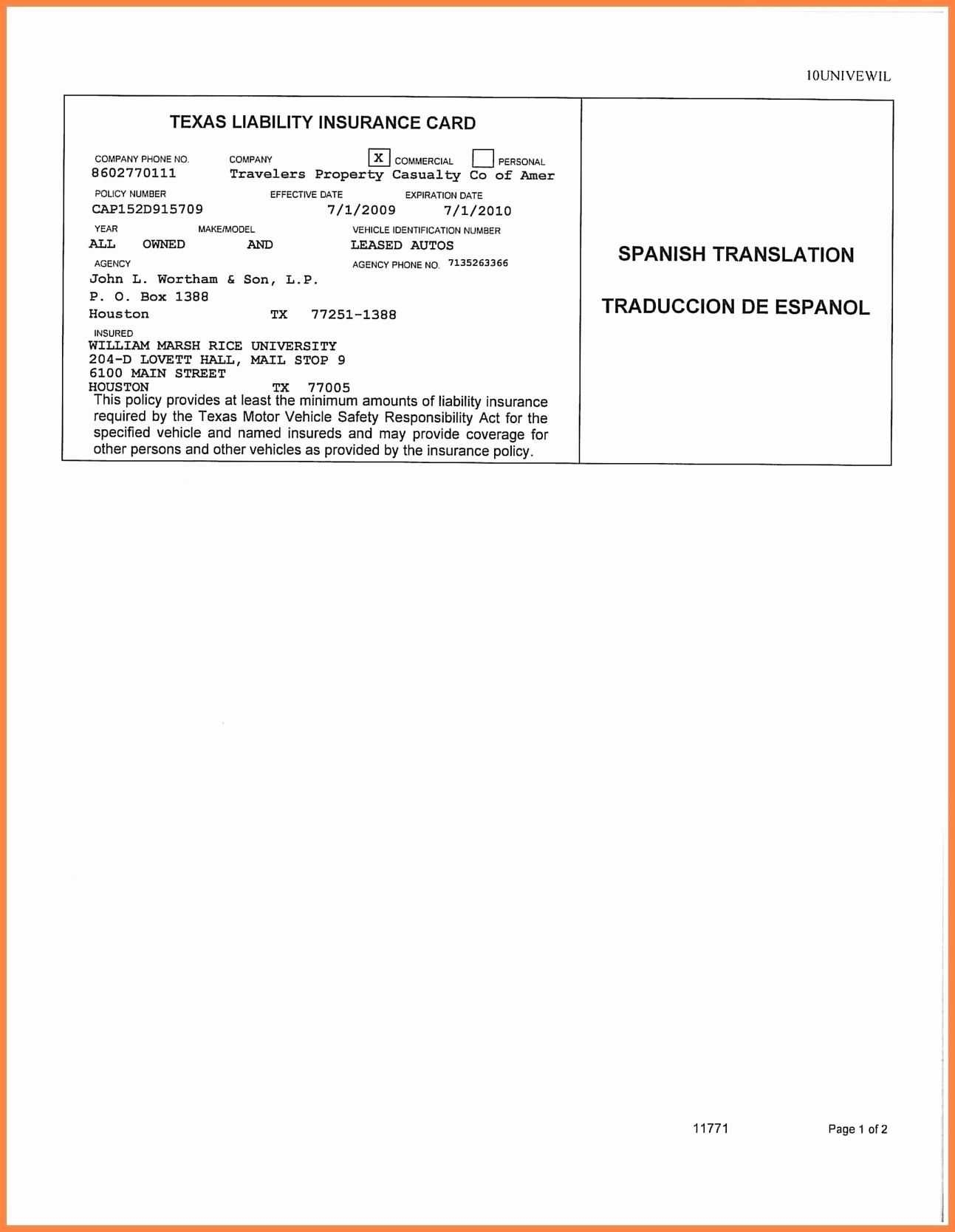 Progressive Blank Fillable Fake Car Insurance Card Template Studiosret