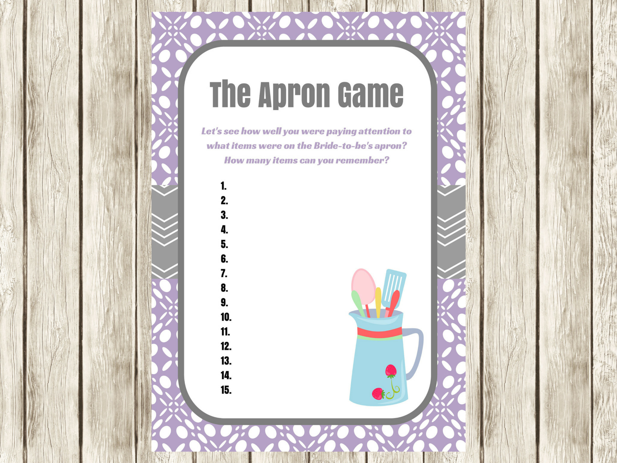 Purple Apron Game Bridal Shower Games Magical Printable