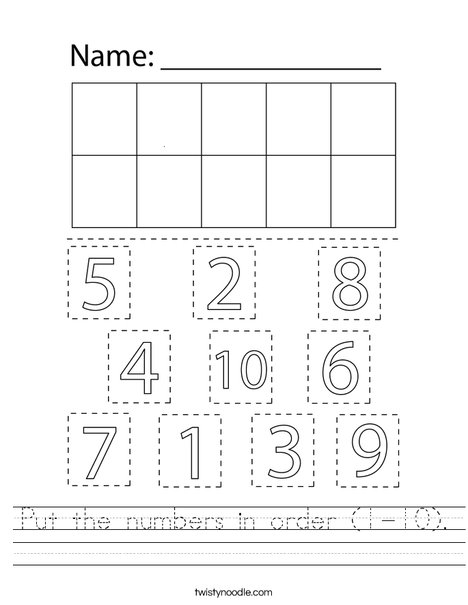 Put The Numbers In Order 1 10 Worksheet Twisty Noodle Worksheets 