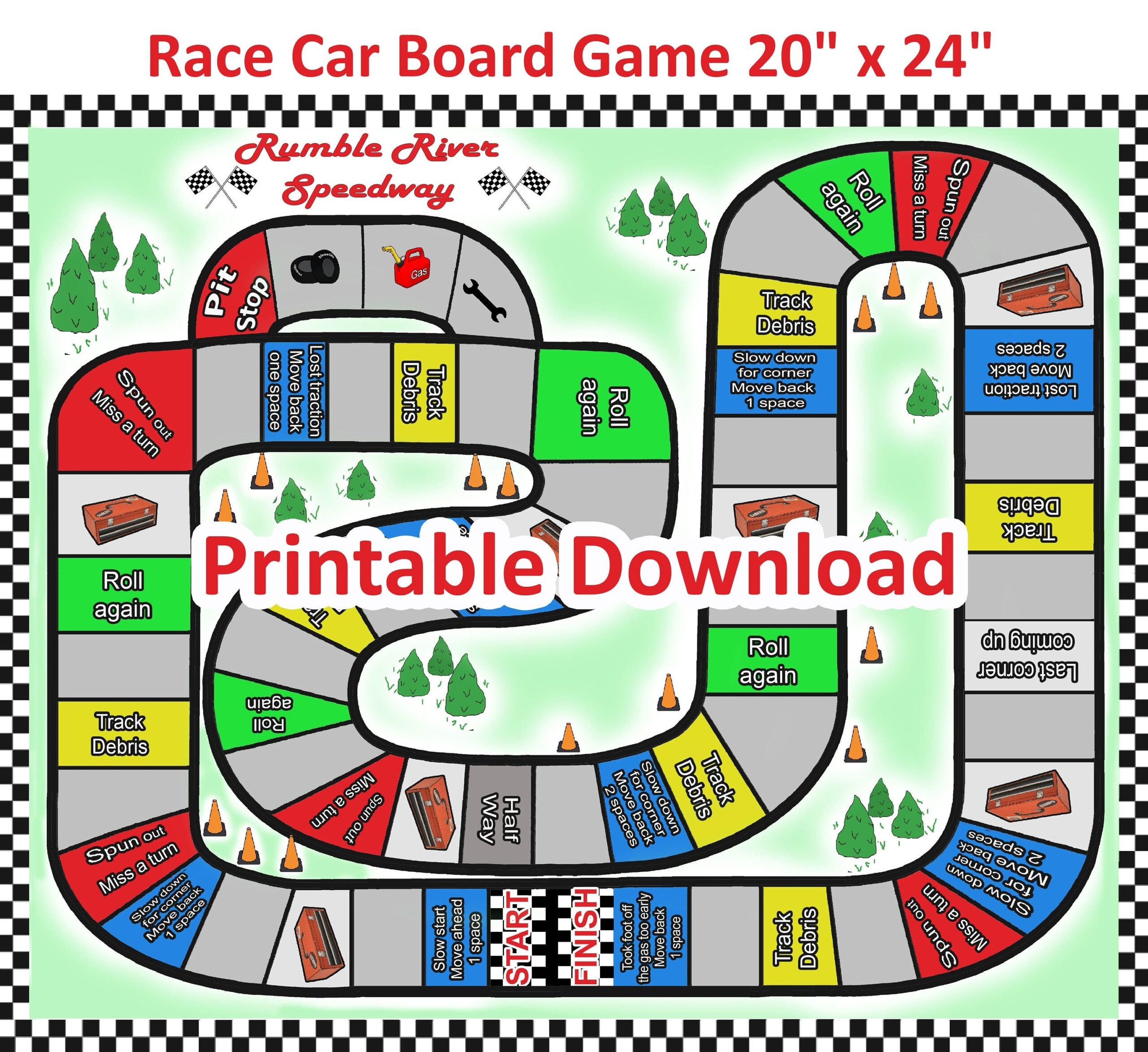 Race Car Printable Board Game Checkered Flag Party Supplies 