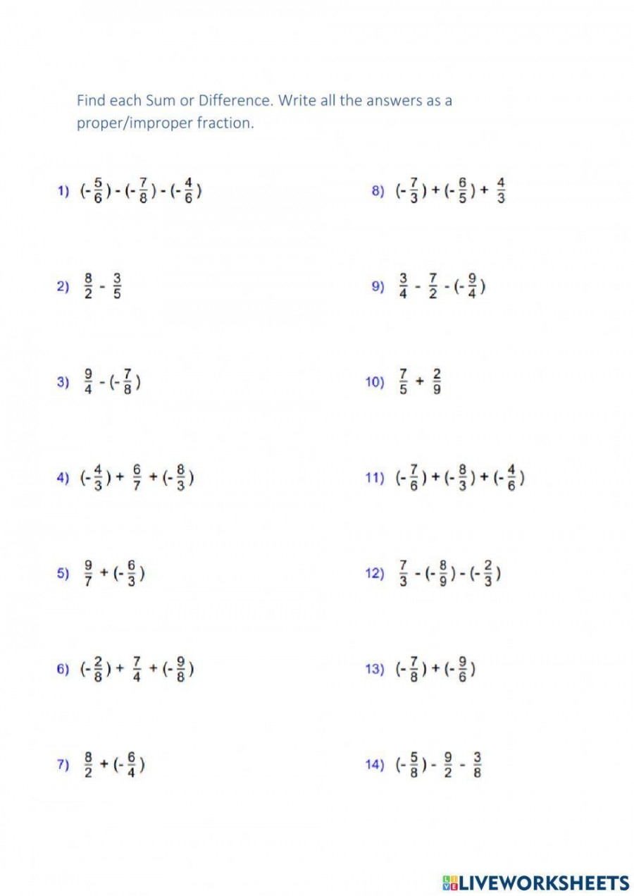 Rational Numbers Adding And Subtracting Worksheet Printable PDF Template