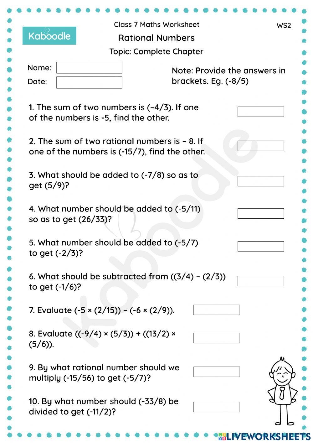 Rational Numbers Complete Chapter Interactive Worksheet Live 