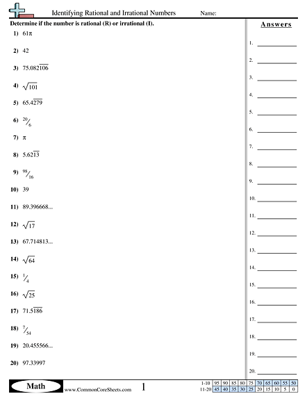 rational versus irrational numbers worksheet