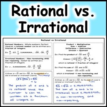 Rational Vs Irrational Numbers Review In Algebra 1 Irrational Numbers