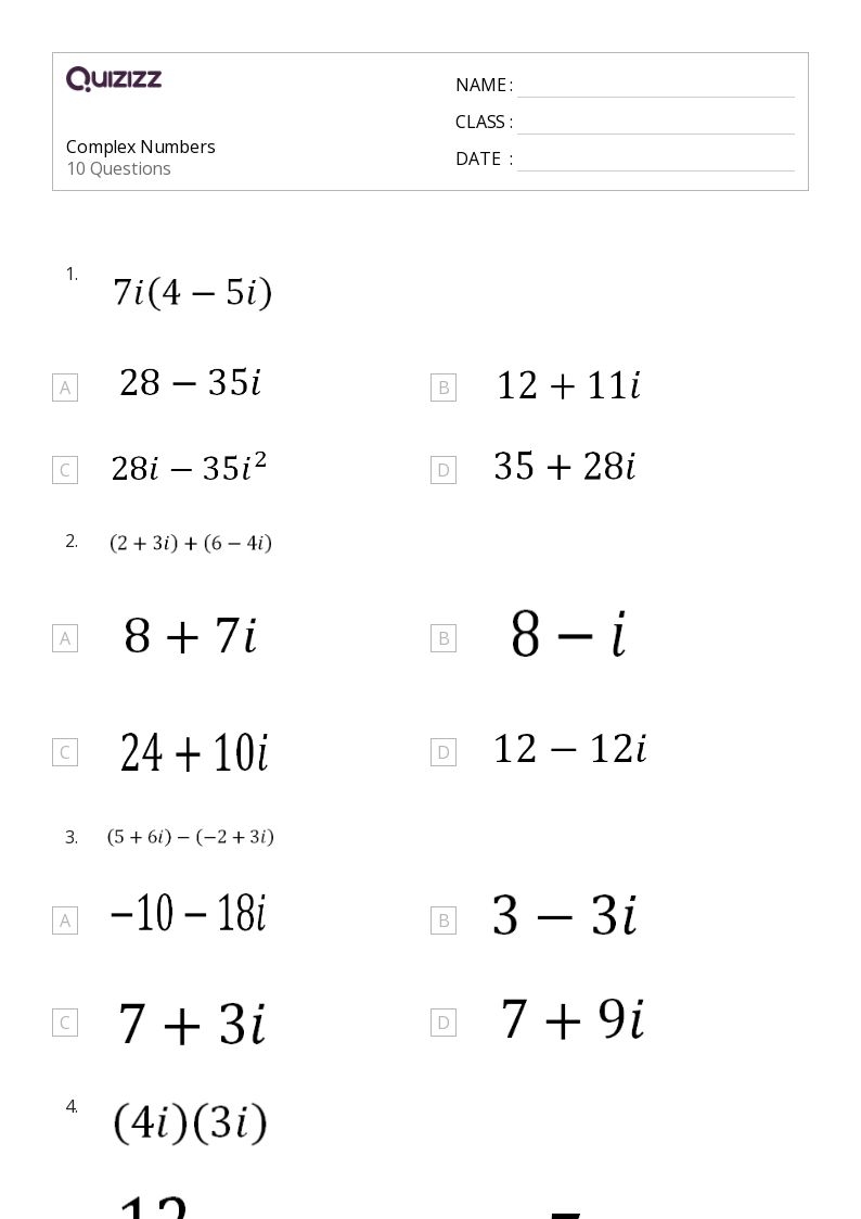 Rationalize Complex Number Worksheets printable Online Answers 