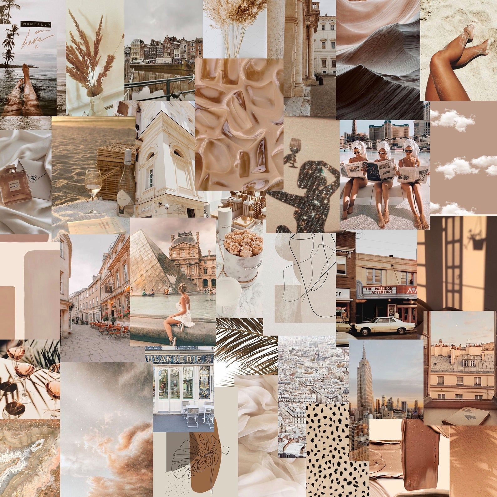 Ready To Print Tan Aesthetic Travel Vibes Wall Collage Kit Etsy 
