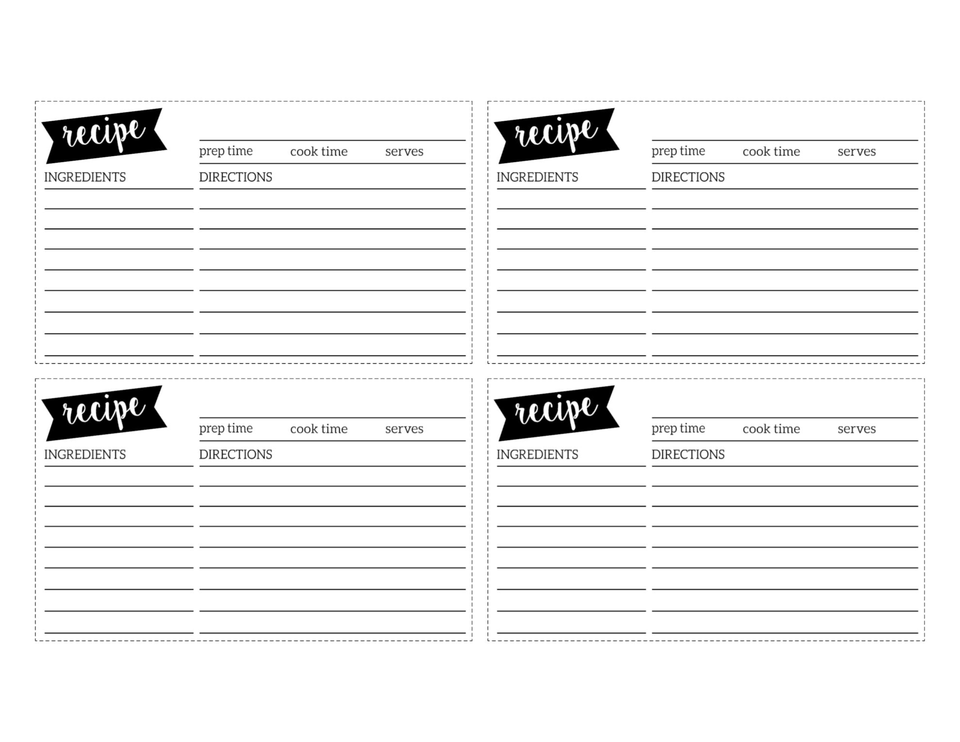 Recipe Card Template Printable