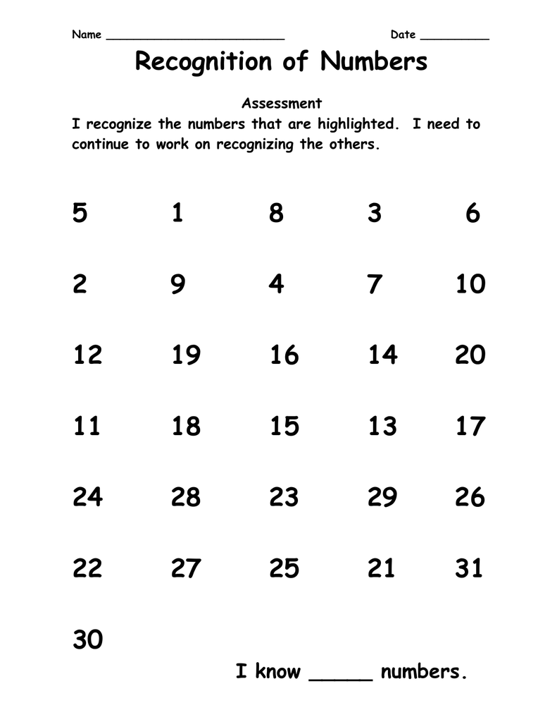 Recognize Numbers 1 10 Worksheets