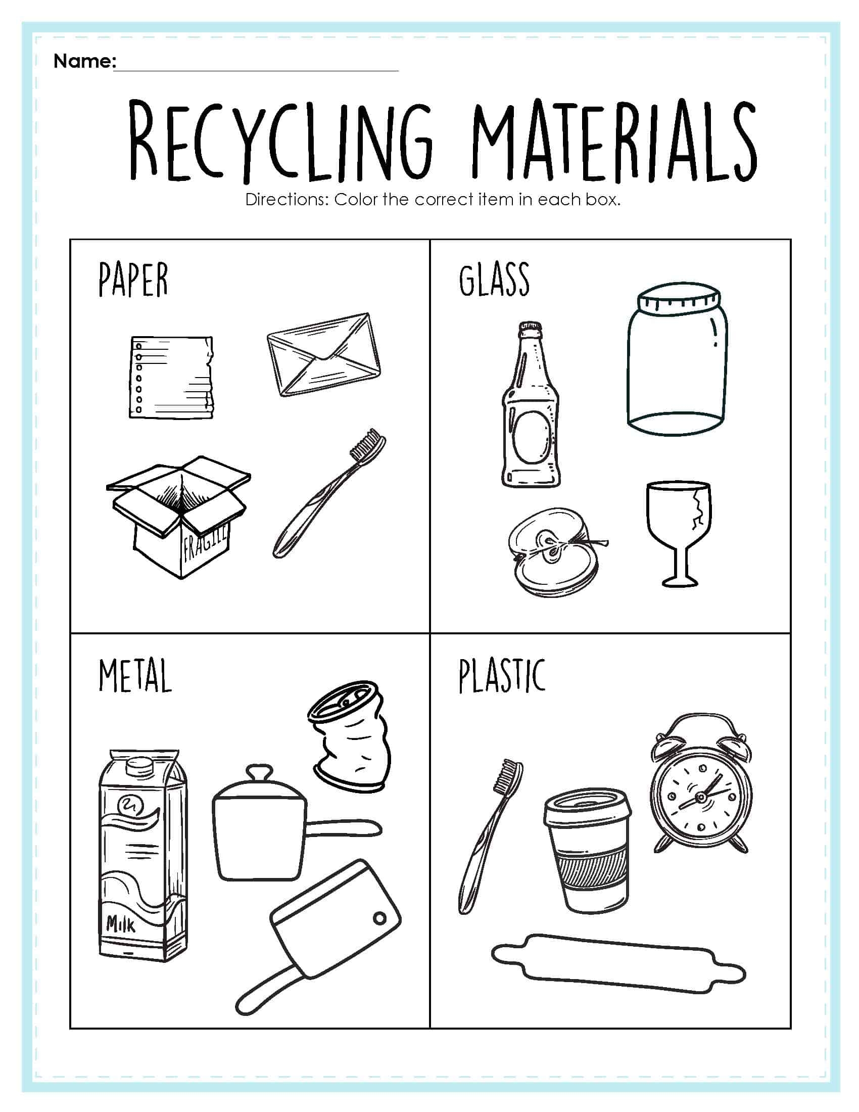 reduce reuse recycle printable recycling sorting activity worksheet