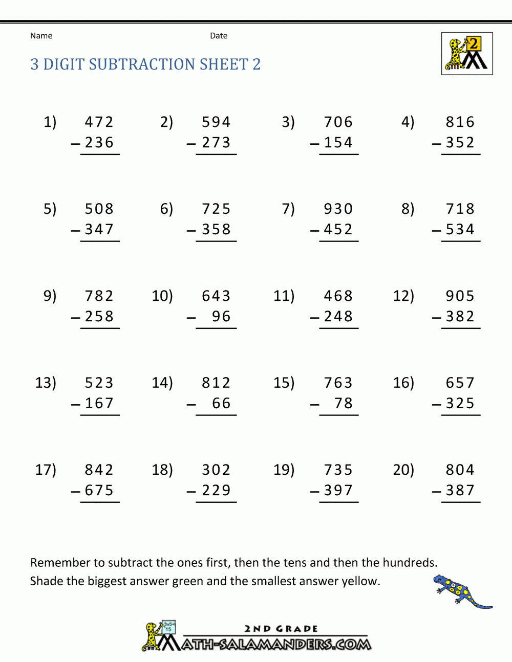 subtraction of 3 digit numbers with regrouping worksheets