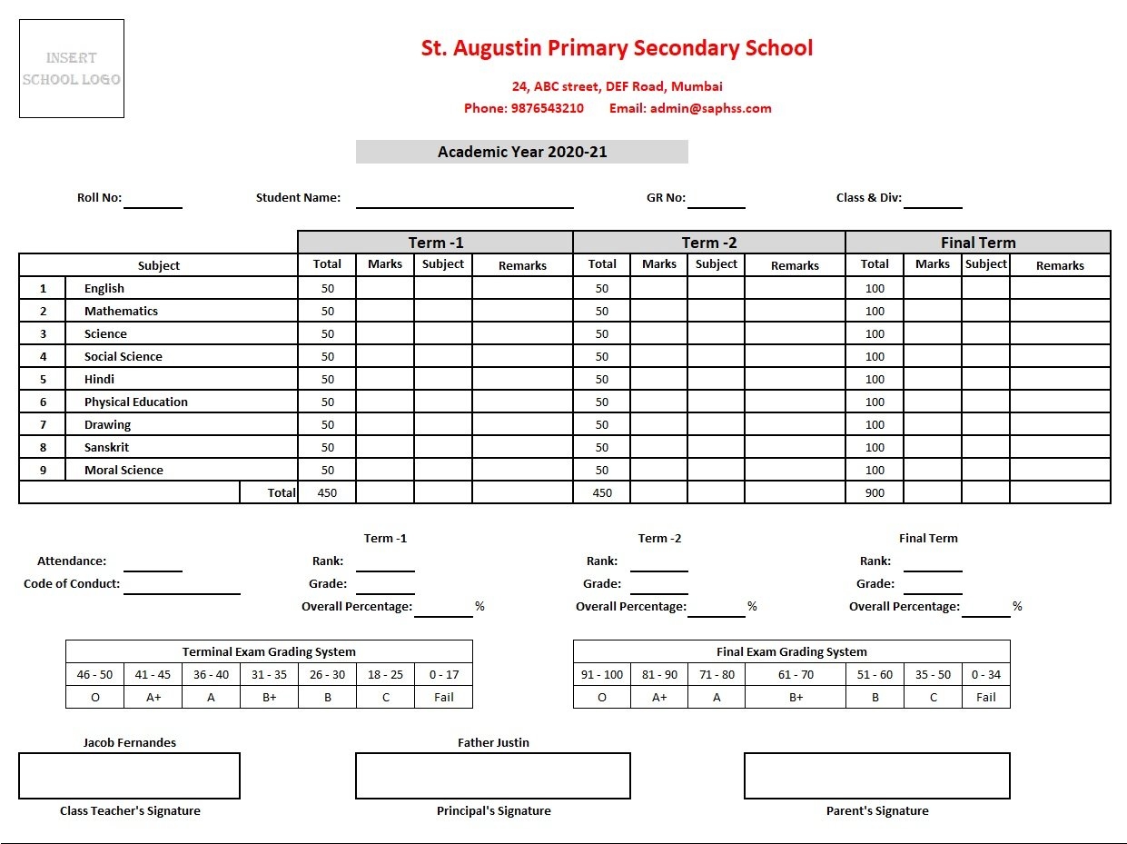Report Card Excel Template Free Infoupdate