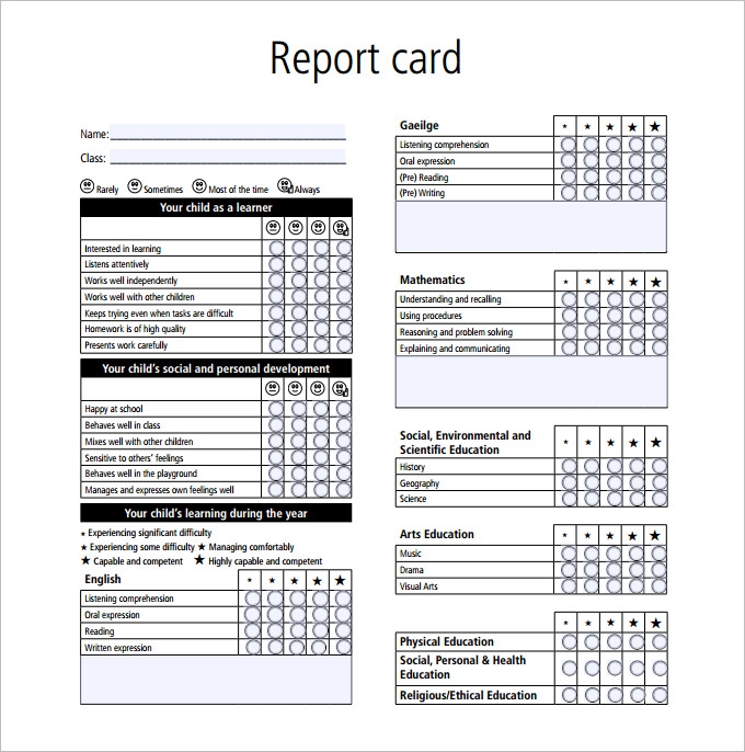 Report Card Template 28 Free Word Excel PDF Documents Download