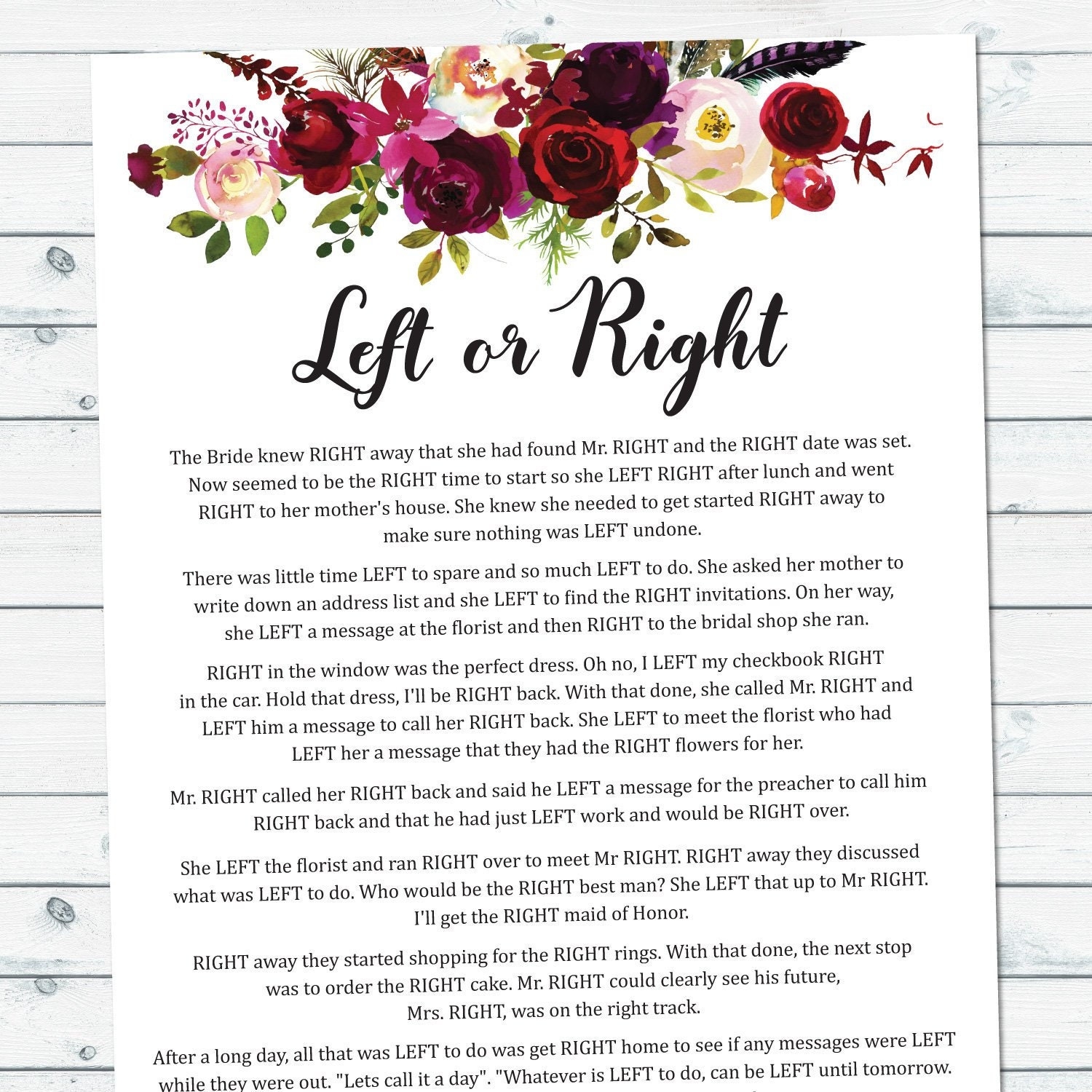Right Left Bridal Shower Game 2 Free Printable Poem Cards 45 OFF