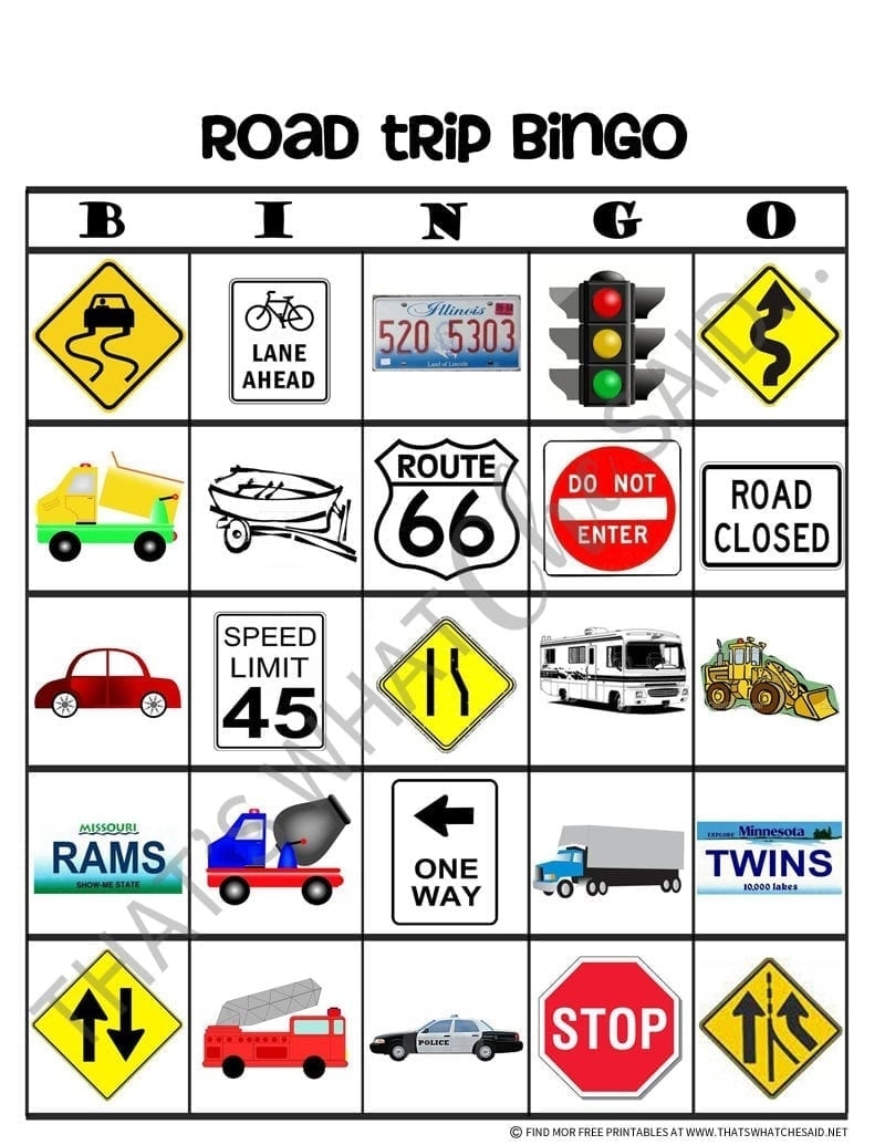 Road Trip Bingo Game Free Printable That 39 s What Che Said Free