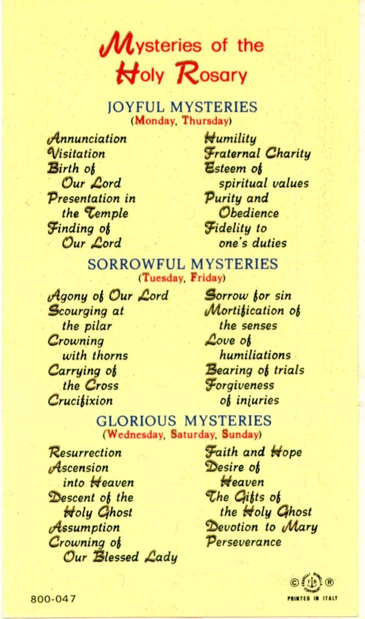 Rosary Prayer Printable Mysteries Of The Rosary Dev onallcylinders