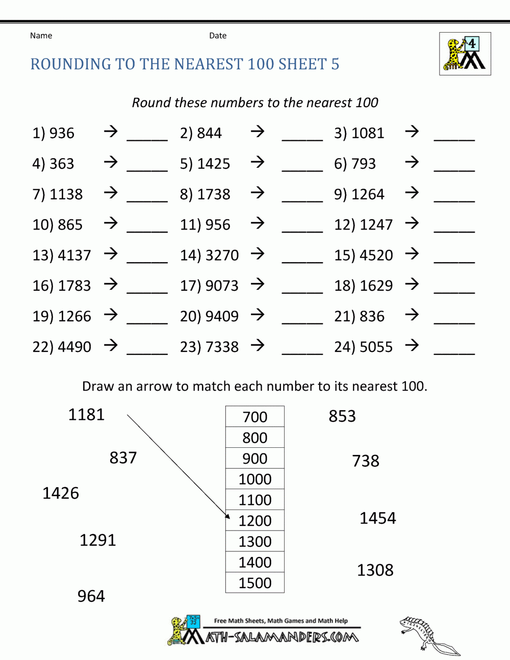 Rounding Numbers Worksheets PDF Grade 6