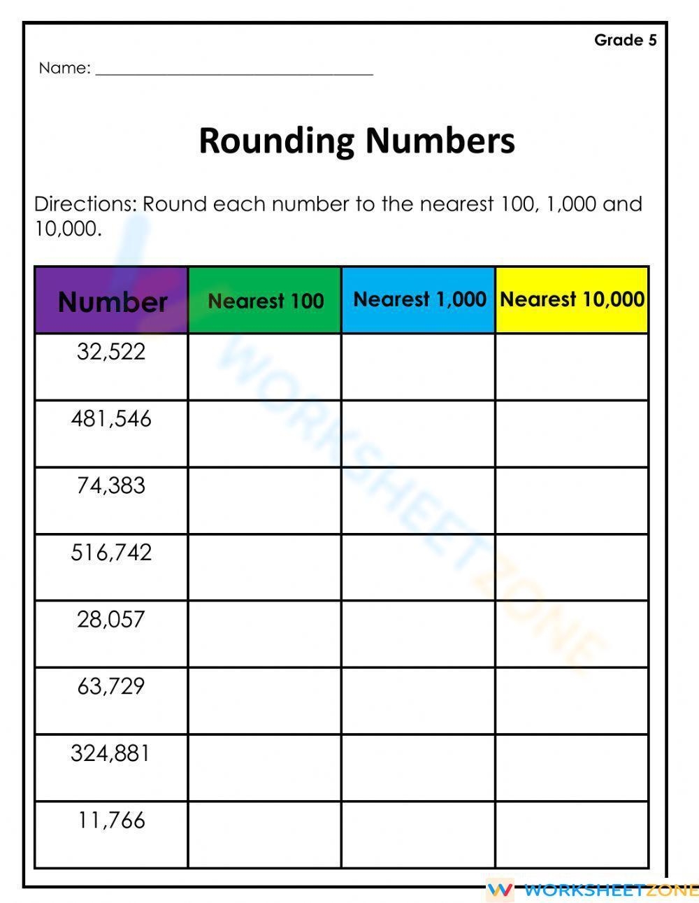 Rounding Whole Numbers Worksheet Worksheets Library
