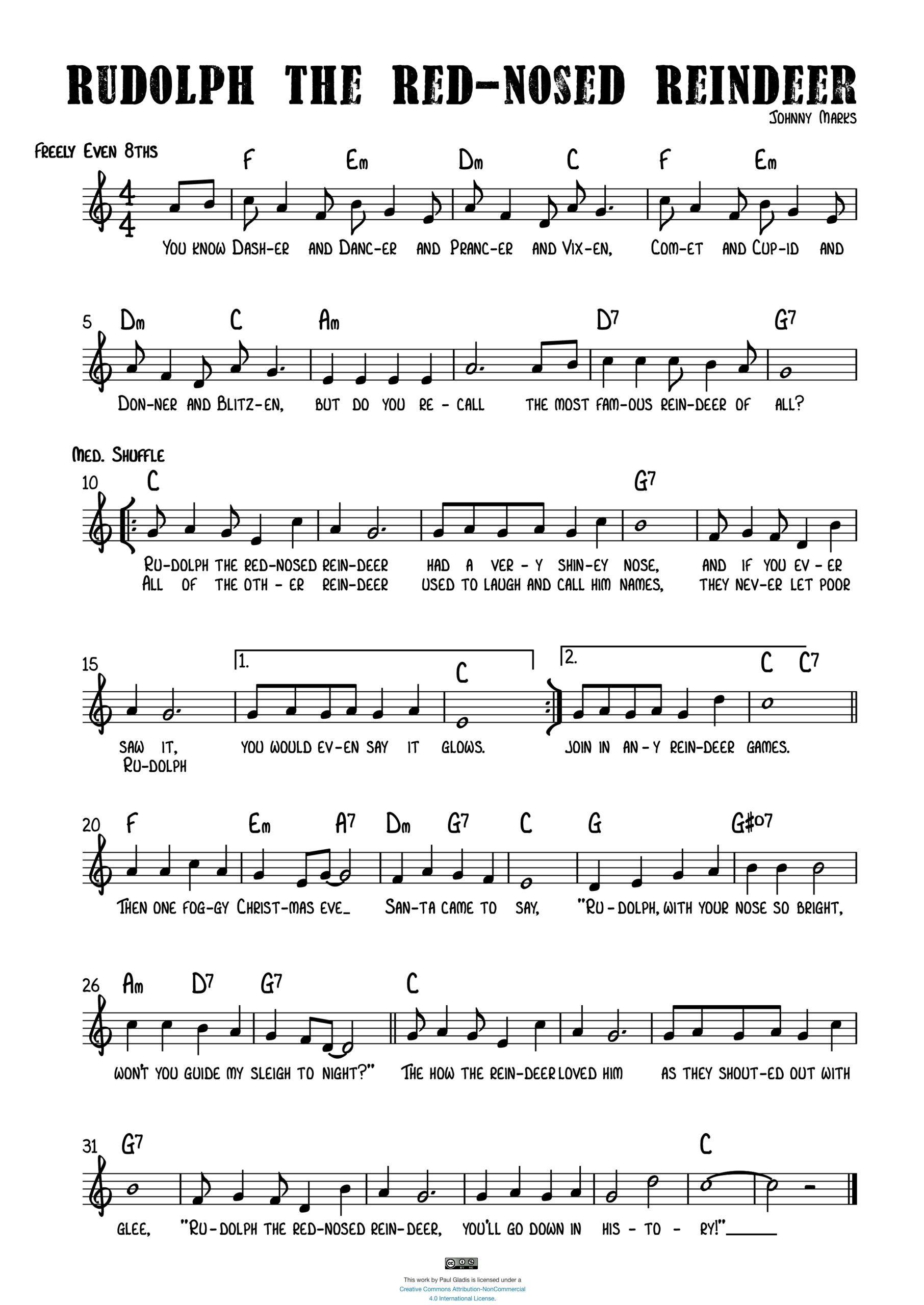 Rudolph The Red Nosed Reindeer Sheet Music Transcriptions By Paul Gladis