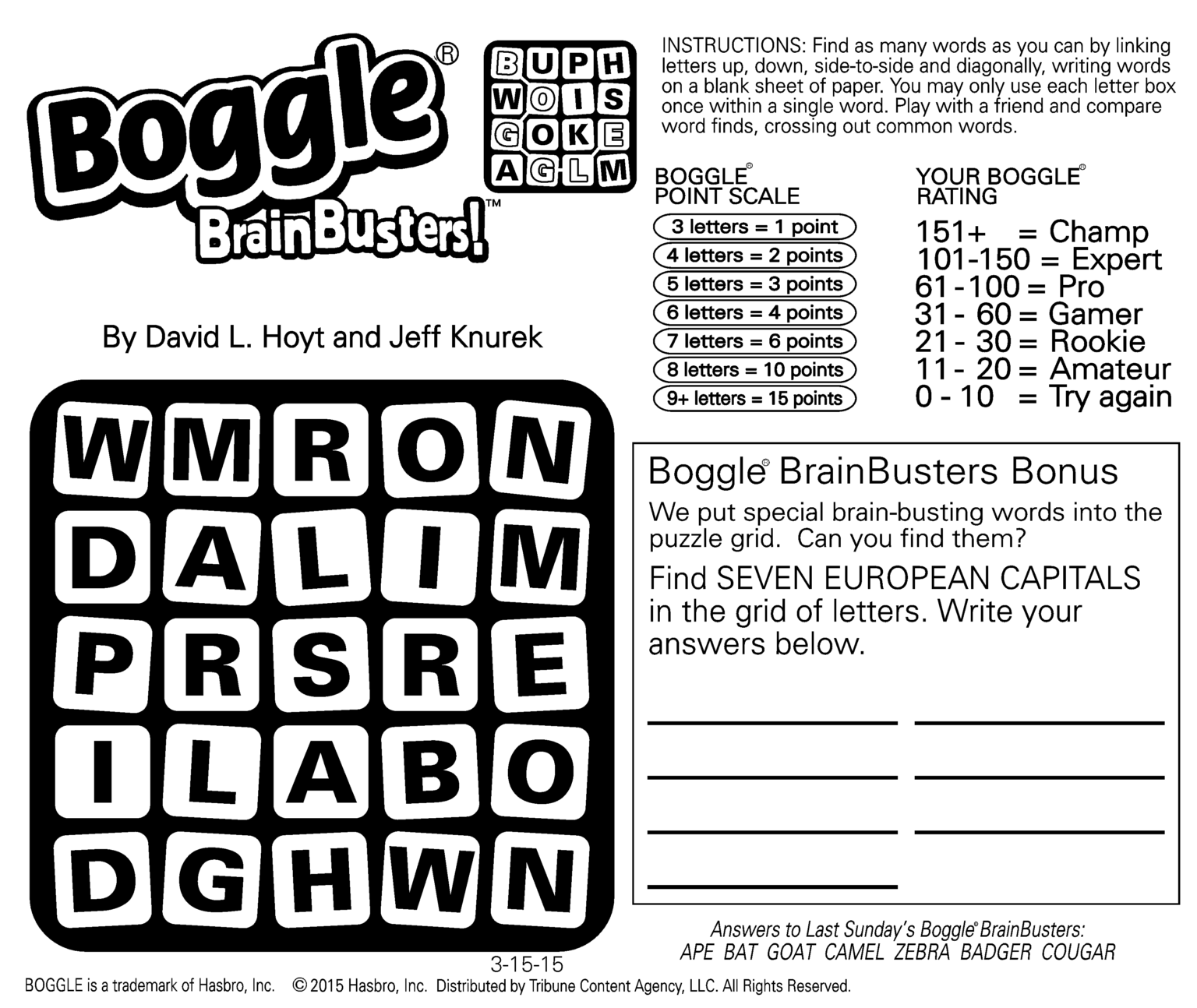 Sample Of Boggle Brainbusters Sunday Square Tribune Printable