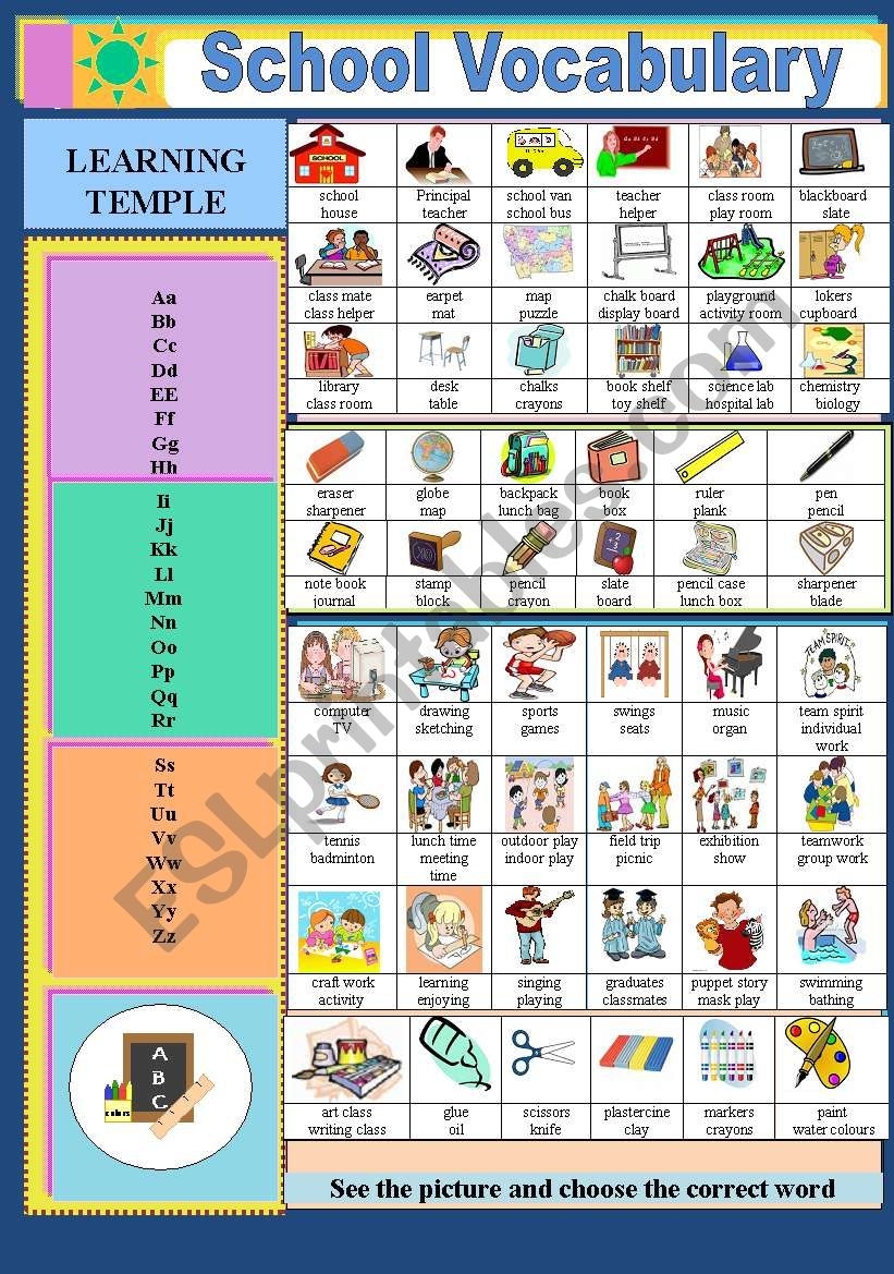 School Vocabulary ESL Worksheet By Jhansi
