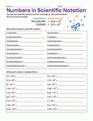 comparing numbers in scientific notation worksheet