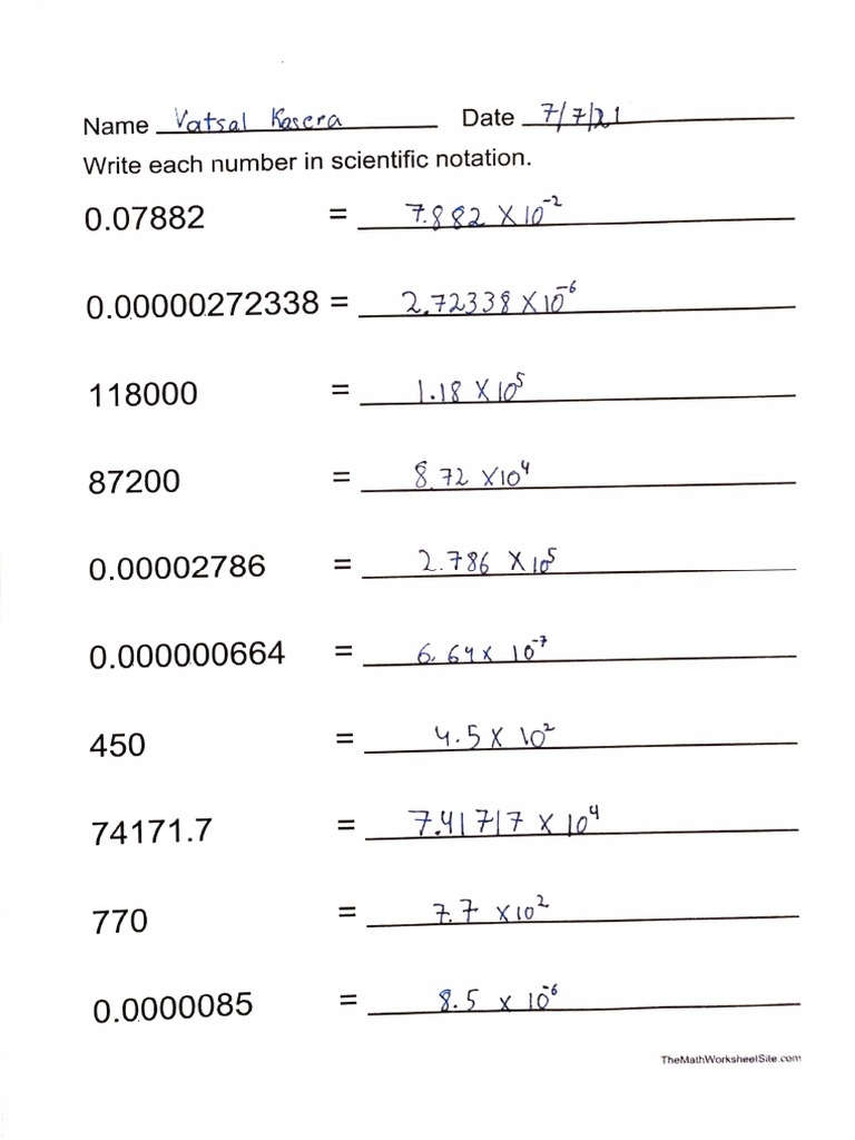 Scientific Notation PDF Worksheets Library
