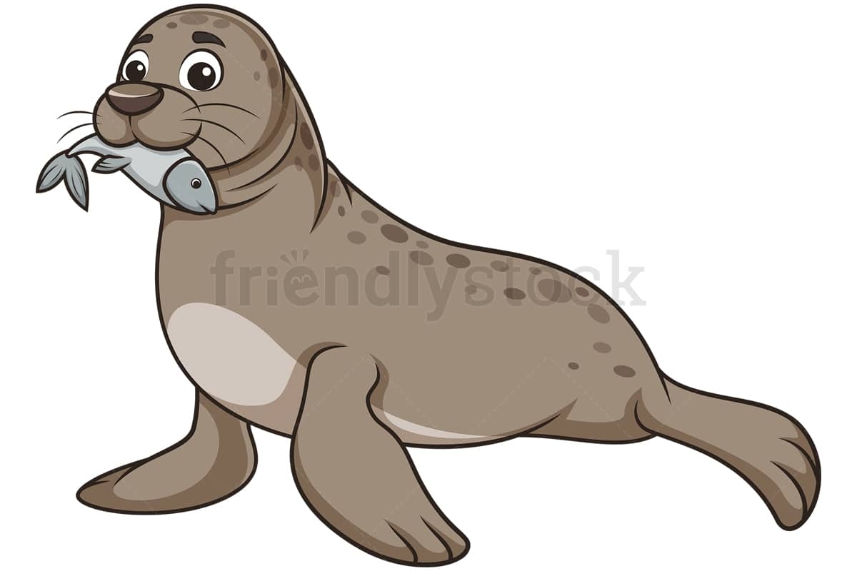 Sea Lion Eating Fish Cartoon Clipart Vector FriendlyStock