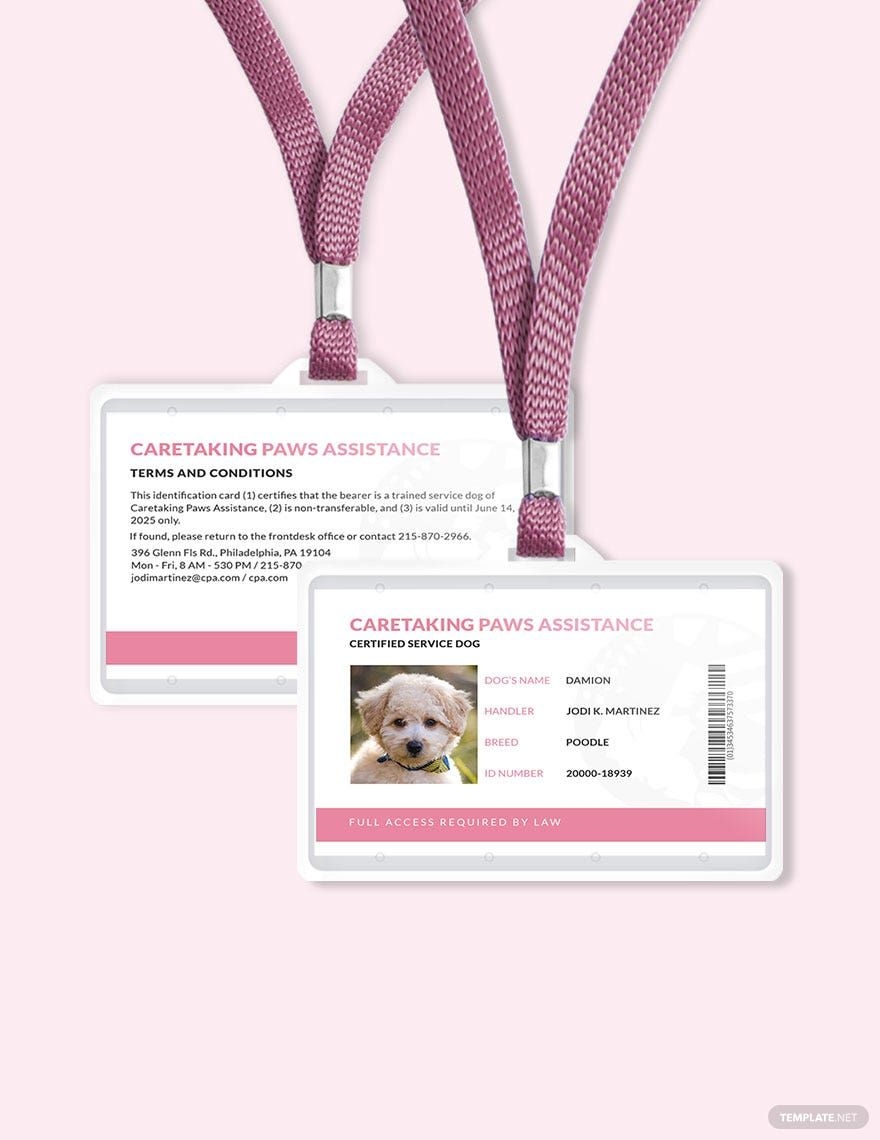 printable service dog id card template
