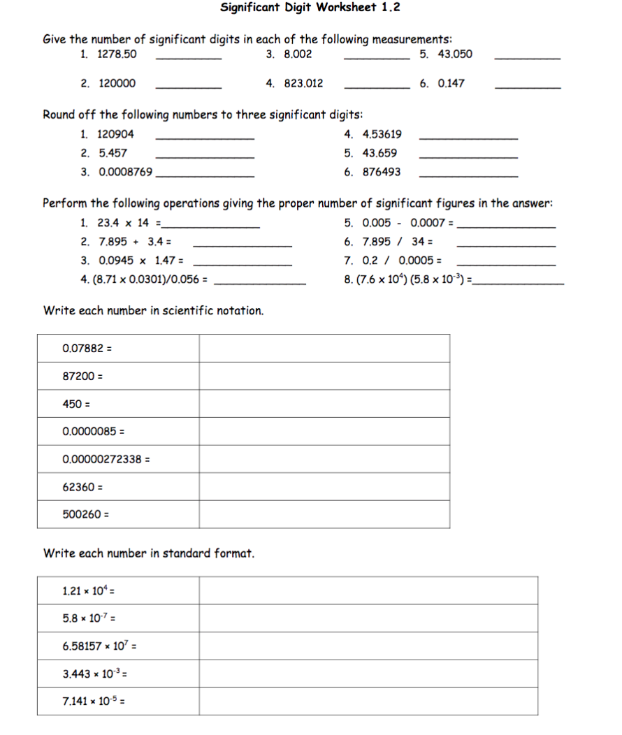 significant numbers worksheet