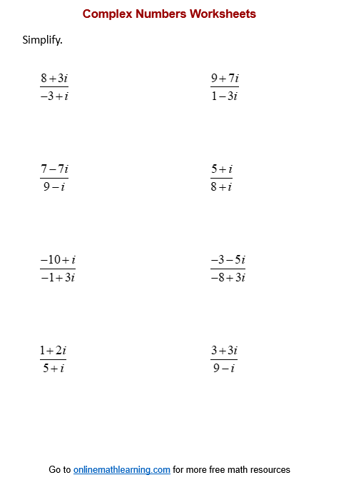 Simplifying Complex Numbers Worksheet Pdf Fill Online Printable 