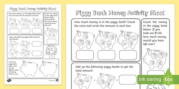  Singapore Piggy Bank Money Activity Sheet teacher Made 
