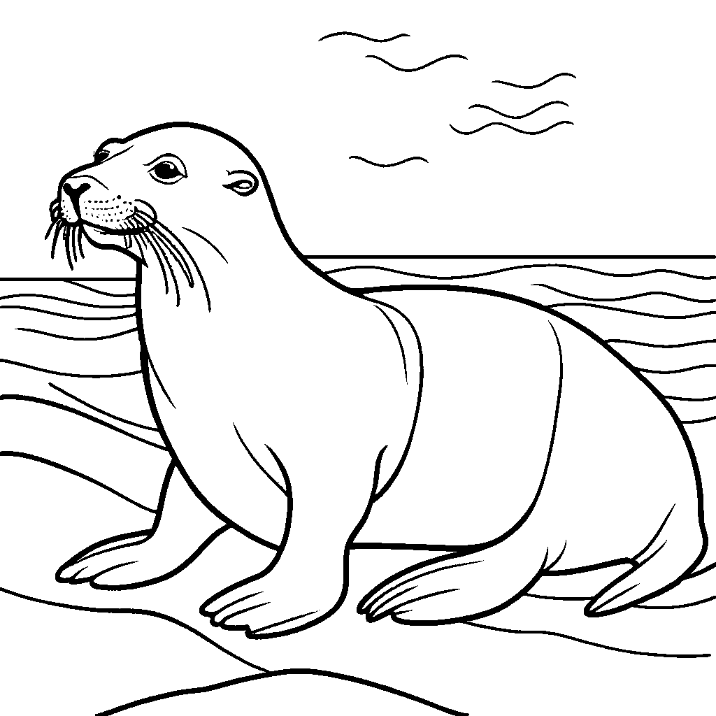 Single Sea Lion Coloring Page Lulu Pages