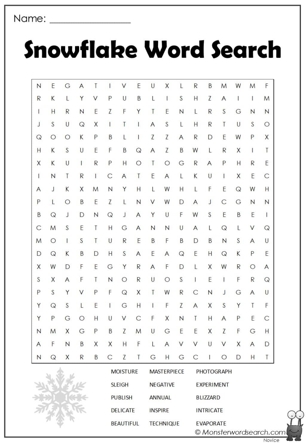 Snowflake Word Search Puzzle Game For Kids